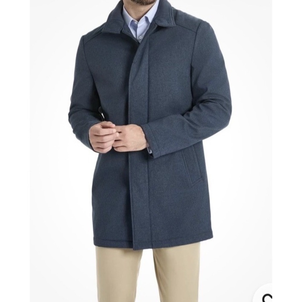 NEW Van Heusen Men Ex L Tedford Overcoat Jacket Stand Collar Blue Free Shipping